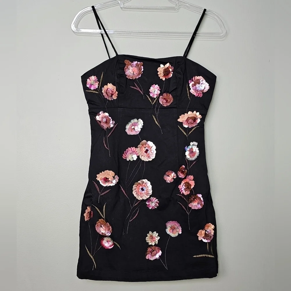 The Brynne 3D Spaghetti-Strap Dress by Maeve Anthropologie, Black & Pink, Size 0